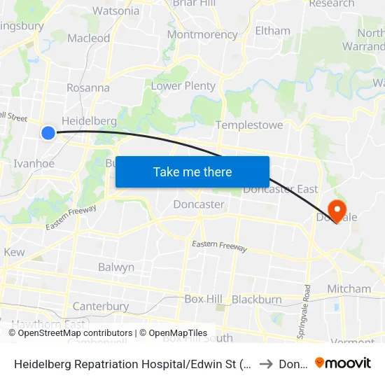 Heidelberg Repatriation Hospital/Edwin St to Donvale map