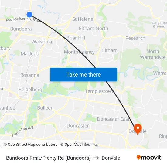 Bundoora Rmit/Plenty Rd to Donvale map