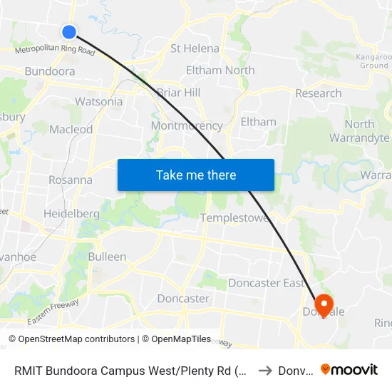 RMIT Bundoora Campus West/Plenty Rd to Donvale map