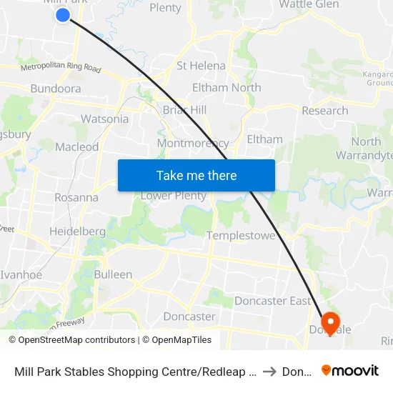 Mill Park Stables Shopping Centre/Redleap Ave to Donvale map