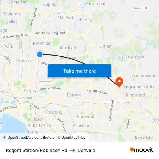 Regent Station/Robinson Rd to Donvale map