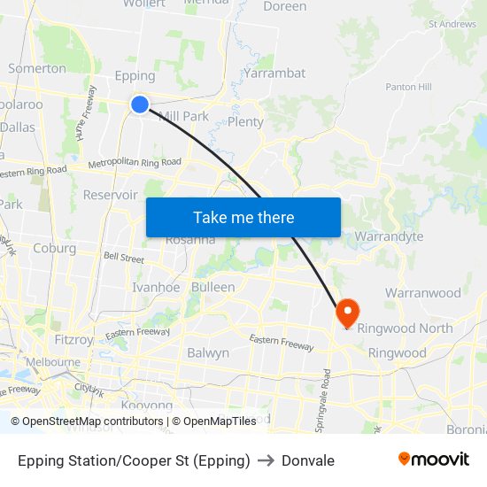 Epping Station/Cooper St (Epping) to Donvale map