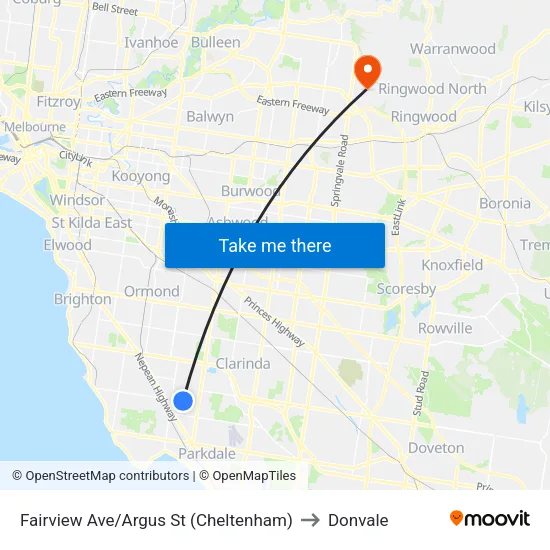 Fairview Ave/Argus St to Donvale map