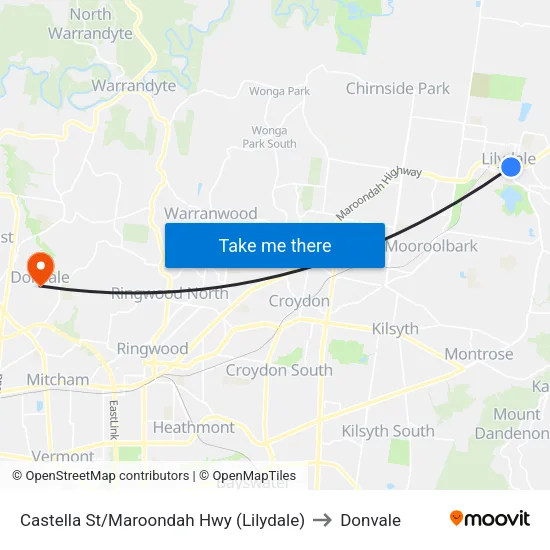Castella St/Maroondah Hwy to Donvale map
