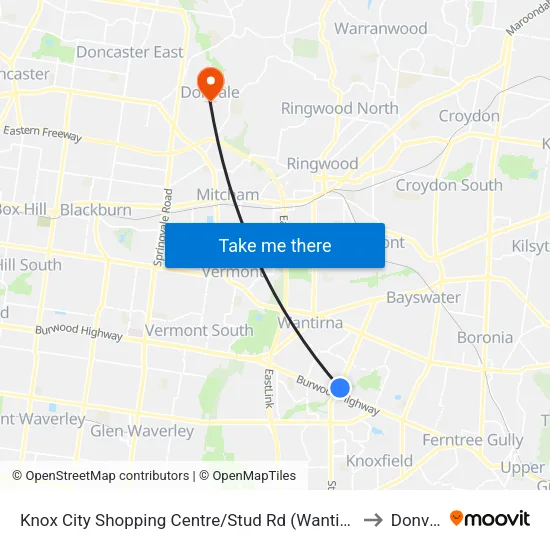 Knox City Shopping Centre/Stud Rd to Donvale map
