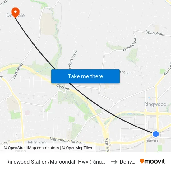 Ringwood Station/Maroondah Hwy to Donvale map