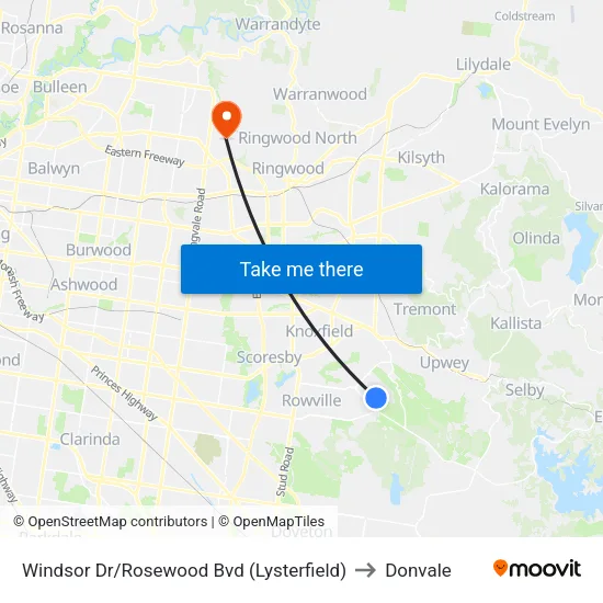 Windsor Dr/Rosewood Bvd to Donvale map