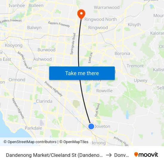 Dandenong Market/Cleeland St to Donvale map