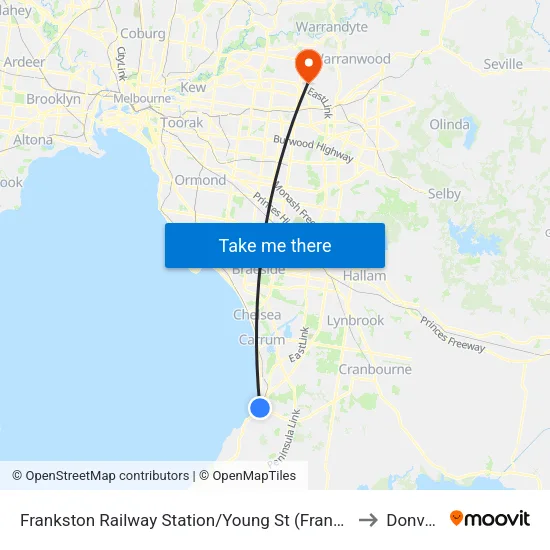 Frankston Railway Station/Young St to Donvale map
