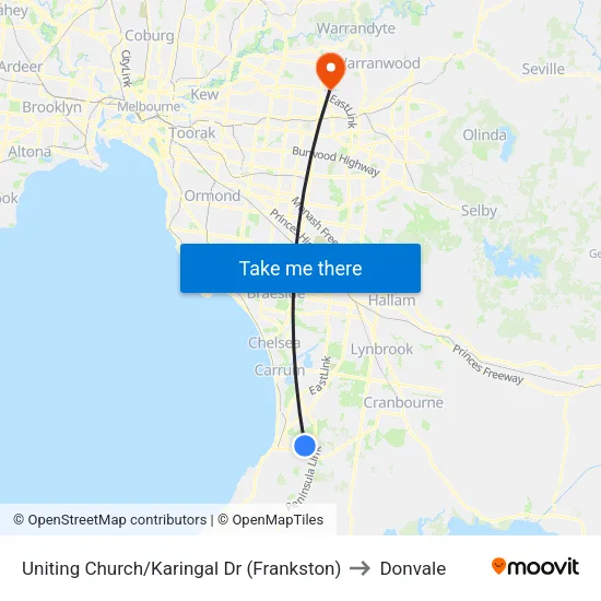Uniting Church/Karingal Dr to Donvale map