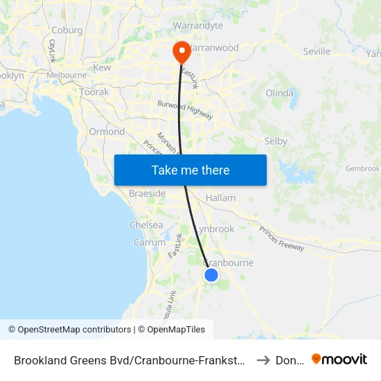Brookland Greens Bvd/Cranbourne-Frankston Rd to Donvale map