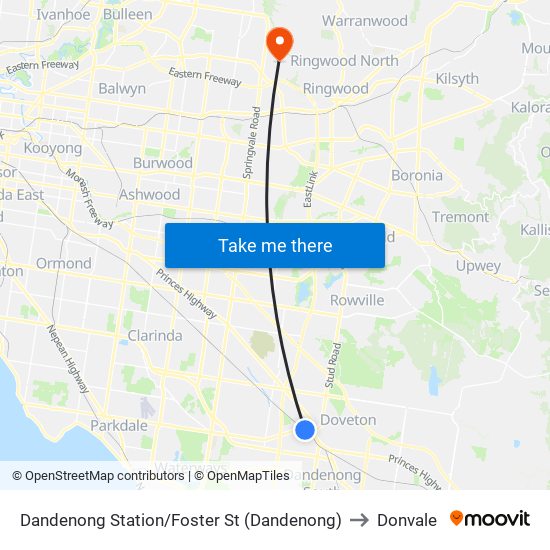 Dandenong Station/Foster St (Dandenong) to Donvale map