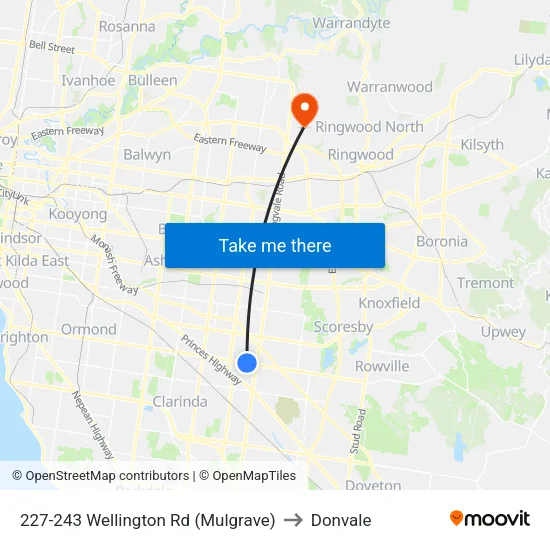 227-243 Wellington Rd to Donvale map