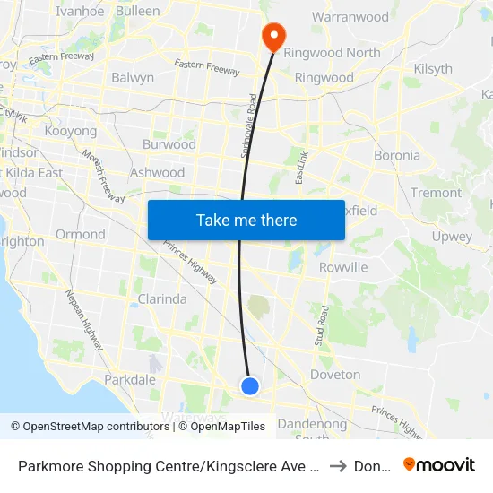 Parkmore Shopping Centre/Kingsclere Ave to Donvale map