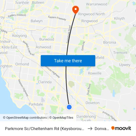 Parkmore Sc/Cheltenham Rd to Donvale map