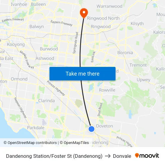 Dandenong Station/Foster St to Donvale map