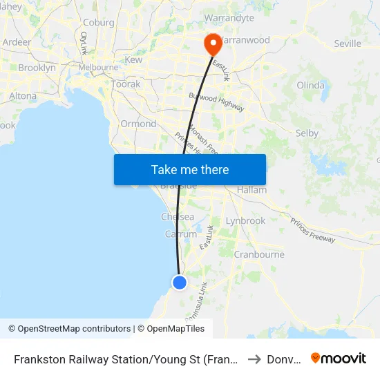 Frankston Railway Station/Young St to Donvale map