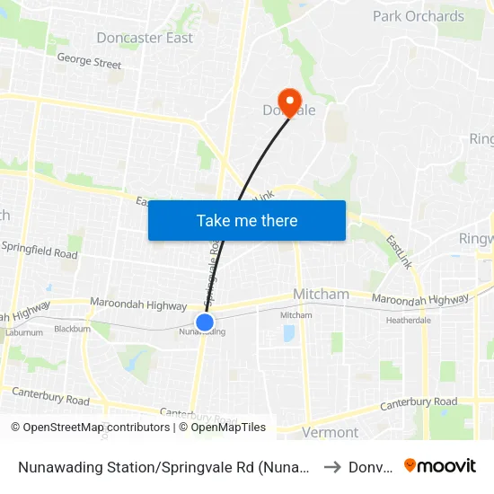 Nunawading Station/Springvale Rd to Donvale map