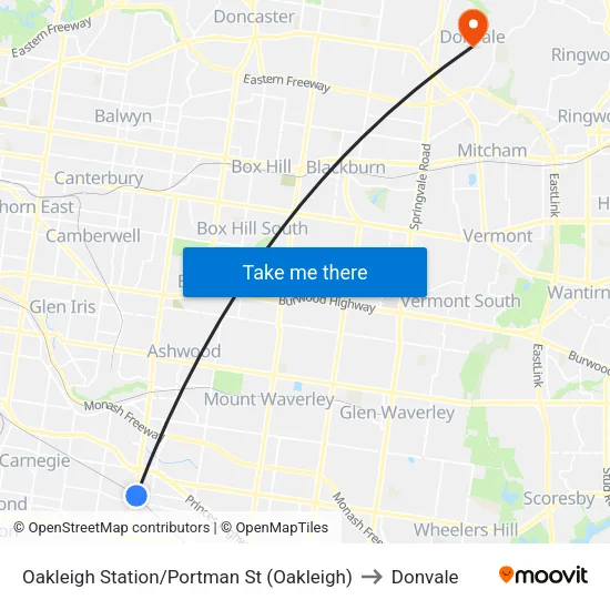 Oakleigh Station/Portman St to Donvale map