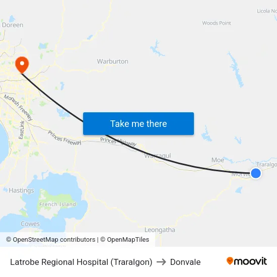 Latrobe Regional Hospital to Donvale map