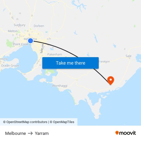 Melbourne to Yarram map