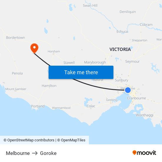 Melbourne to Goroke map