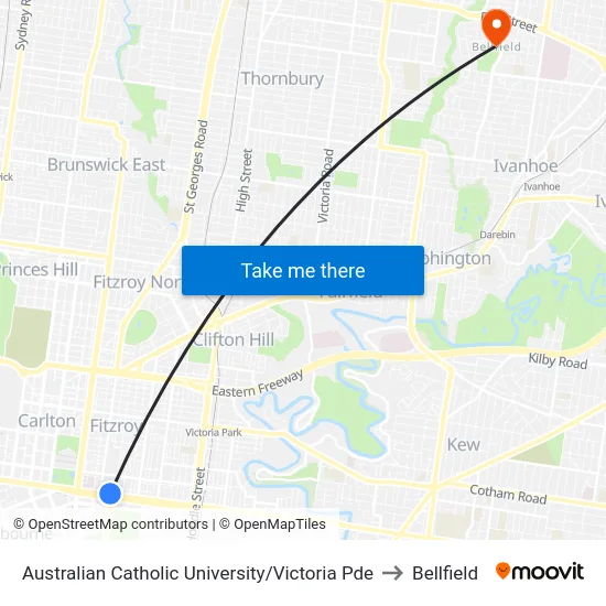 Australian Catholic University/Victoria Pde to Bellfield map