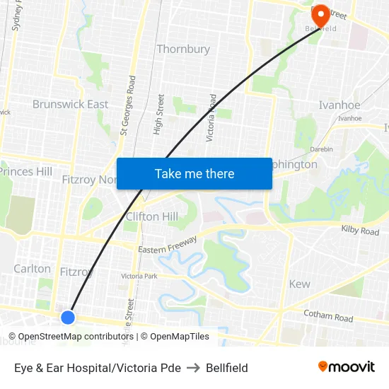 Eye & Ear Hospital/Victoria Pde to Bellfield map