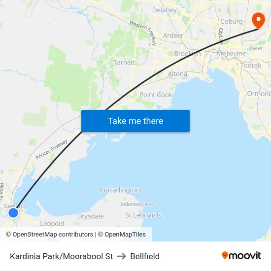 Kardinia Park/Moorabool St to Bellfield map