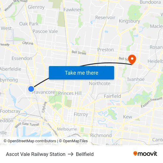 Ascot Vale Railway Station to Bellfield map