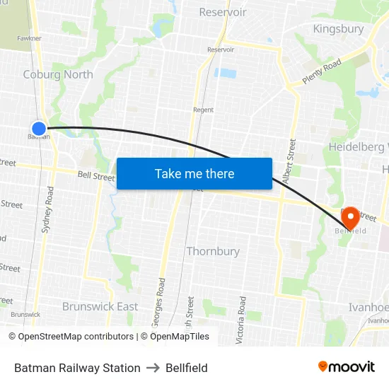 Batman Railway Station to Bellfield map