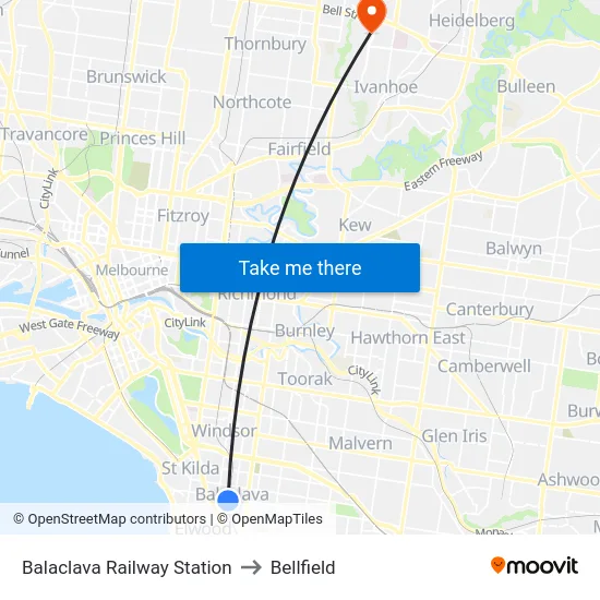 Balaclava Railway Station to Bellfield map
