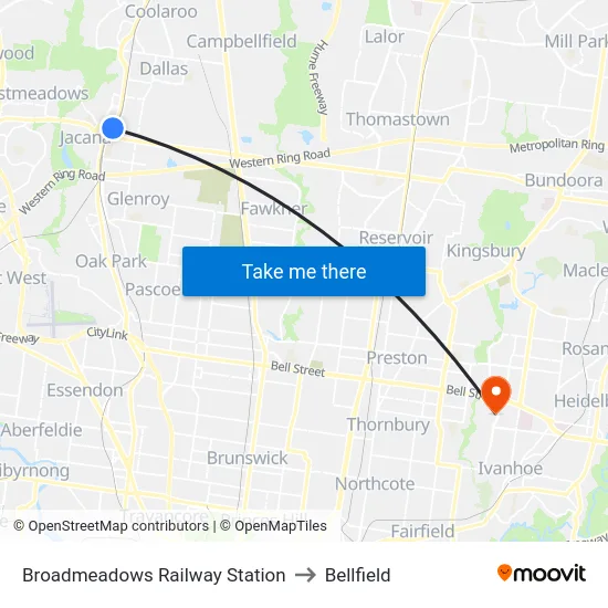 Broadmeadows Railway Station to Bellfield map