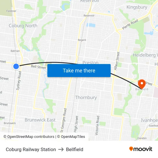 Coburg Railway Station to Bellfield map