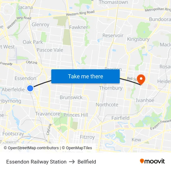 Essendon Railway Station to Bellfield map