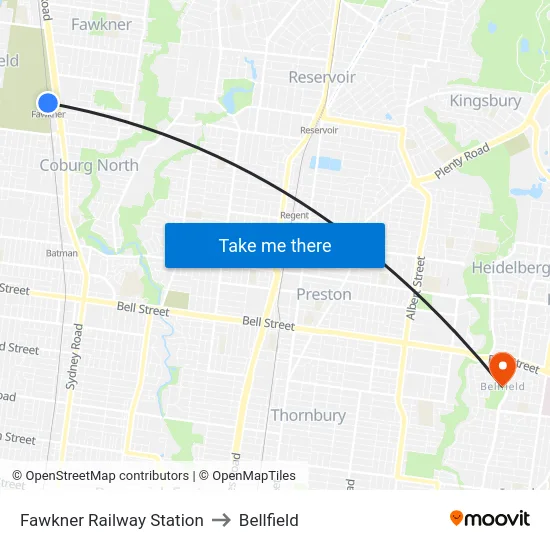 Fawkner Railway Station to Bellfield map
