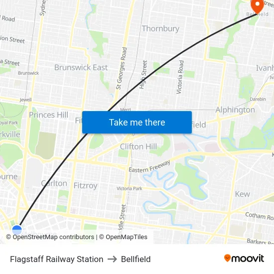 Flagstaff Railway Station to Bellfield map