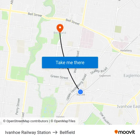 Ivanhoe Railway Station to Bellfield map