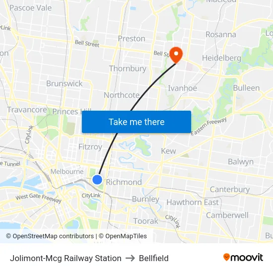 Jolimont-Mcg Railway Station to Bellfield map