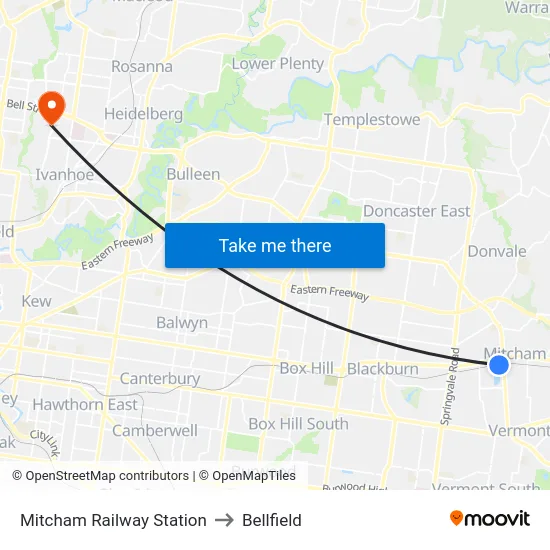 Mitcham Railway Station to Bellfield map