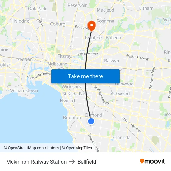 Mckinnon Railway Station to Bellfield map