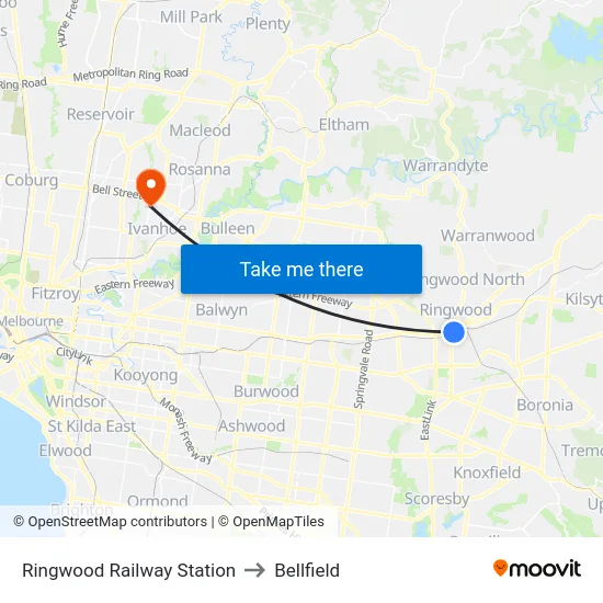 Ringwood Railway Station to Bellfield map