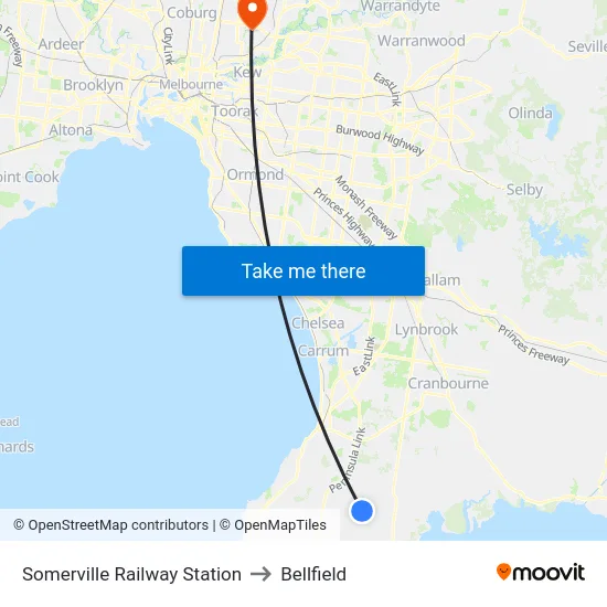 Somerville Railway Station to Bellfield map