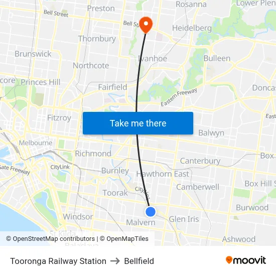 Tooronga Railway Station to Bellfield map