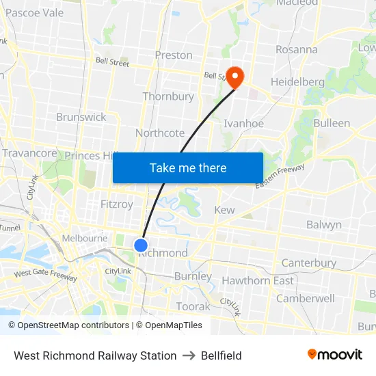 West Richmond Railway Station to Bellfield map