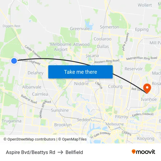 Aspire Bvd/Beattys Rd to Bellfield map
