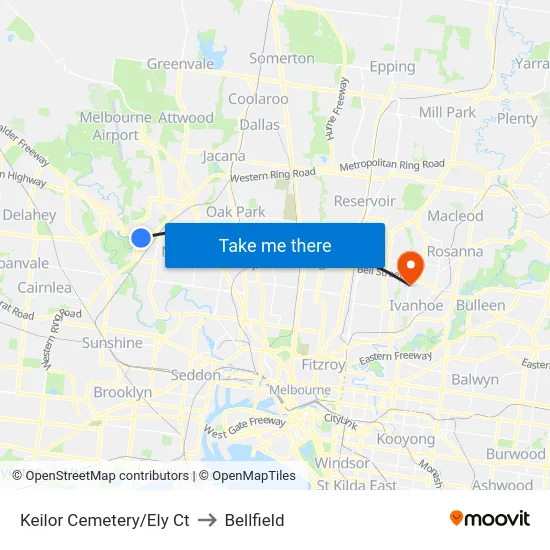 Keilor Cemetery/Ely Ct to Bellfield map