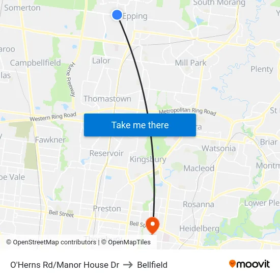 O'Herns Rd/Manor House Dr to Bellfield map