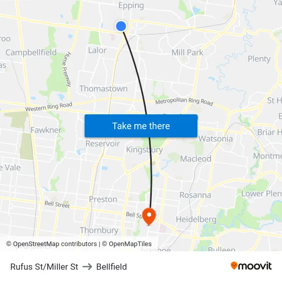 Rufus St/Miller St to Bellfield map