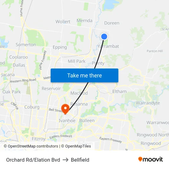 Orchard Rd/Elation Bvd to Bellfield map
